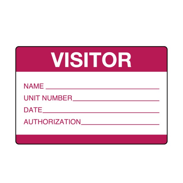 Visitor Pass - Name Unit Number Date 1-15/16" x 3"